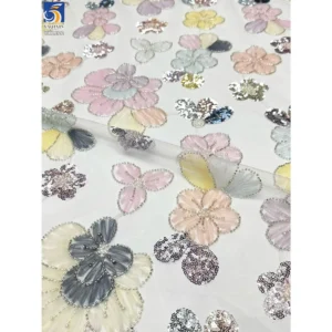 YX1122 Expensive English Embroidery Fabrics Mesh Large Flowers Garments Dress Ladies Tulle Fabric With 3D Flowers Sequins...