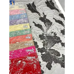 YX1123 New Fashion Style European Tulle Fabric Lightweight 3D Florals Embroidery Mesh Women's Skirt Fabric With Pearls...