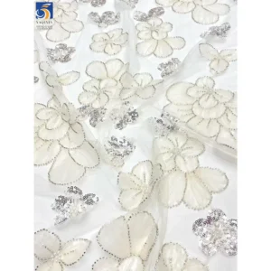YX1123 New Fashion Style European Tulle Fabric Lightweight 3D Florals Embroidery Mesh Women's Skirt Fabric With Pearls...