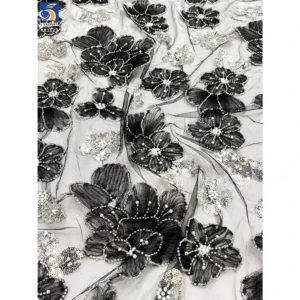 YX1123 New Fashion Style European Tulle Fabric Lightweight 3D Florals Embroidery Mesh Women's Skirt Fabric With Pearls...