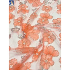 YX1123 New Fashion Style European Tulle Fabric Lightweight 3D Florals Embroidery Mesh Women's Skirt Fabric With Pearls...