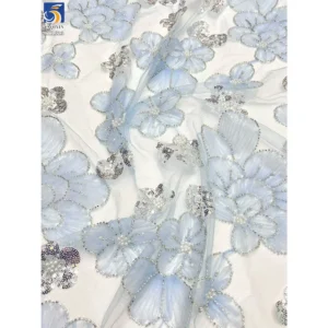 YX1123 New Fashion Style European Tulle Fabric Lightweight 3D Florals Embroidery Mesh Women's Skirt Fabric With Pearls...