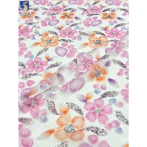 YX1125 Cheap French Style Multicolor Digital Printing Florals Tulle Embroidery Fabric With Silver Sequins Tulle 5 Yards...