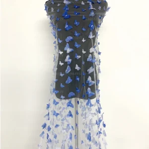 YX1129 Embroidered Tulle Blue and White Gradient Butterflies 3D Tulle Mesh Fabric 2 Yards Latest 2026 Butterfly 3D Mesh...