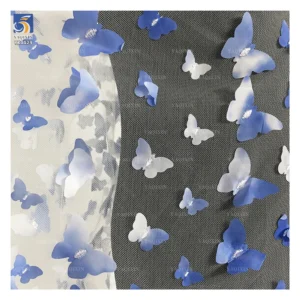 YX1129 Embroidered Tulle Blue and White Gradient Butterflies 3D Tulle Mesh Fabric 2 Yards Latest 2026 Butterfly 3D Mesh...