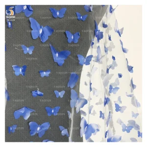 YX1129 Embroidered Tulle Blue and White Gradient Butterflies 3D Tulle Mesh Fabric 2 Yards Latest 2026 Butterfly 3D Mesh...