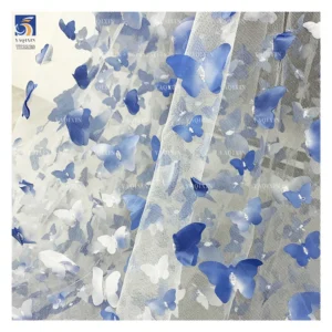 YX1129 Embroidered Tulle Blue and White Gradient Butterflies 3D Tulle Mesh Fabric 2 Yards Latest 2026 Butterfly 3D Mesh...