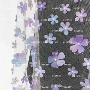 YX1130 High Quality Purple and Blue Gradient Flowers 3D Mesh Fabric 2 Yards Embroidery 3D Florals Tulle Christmas Skirt...