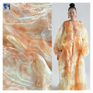 YX1134-1 2026 Customized Glossy Shine Transparent Organza Fabric Printing Silk Organza Fabric for Decoration Garments - 100%...