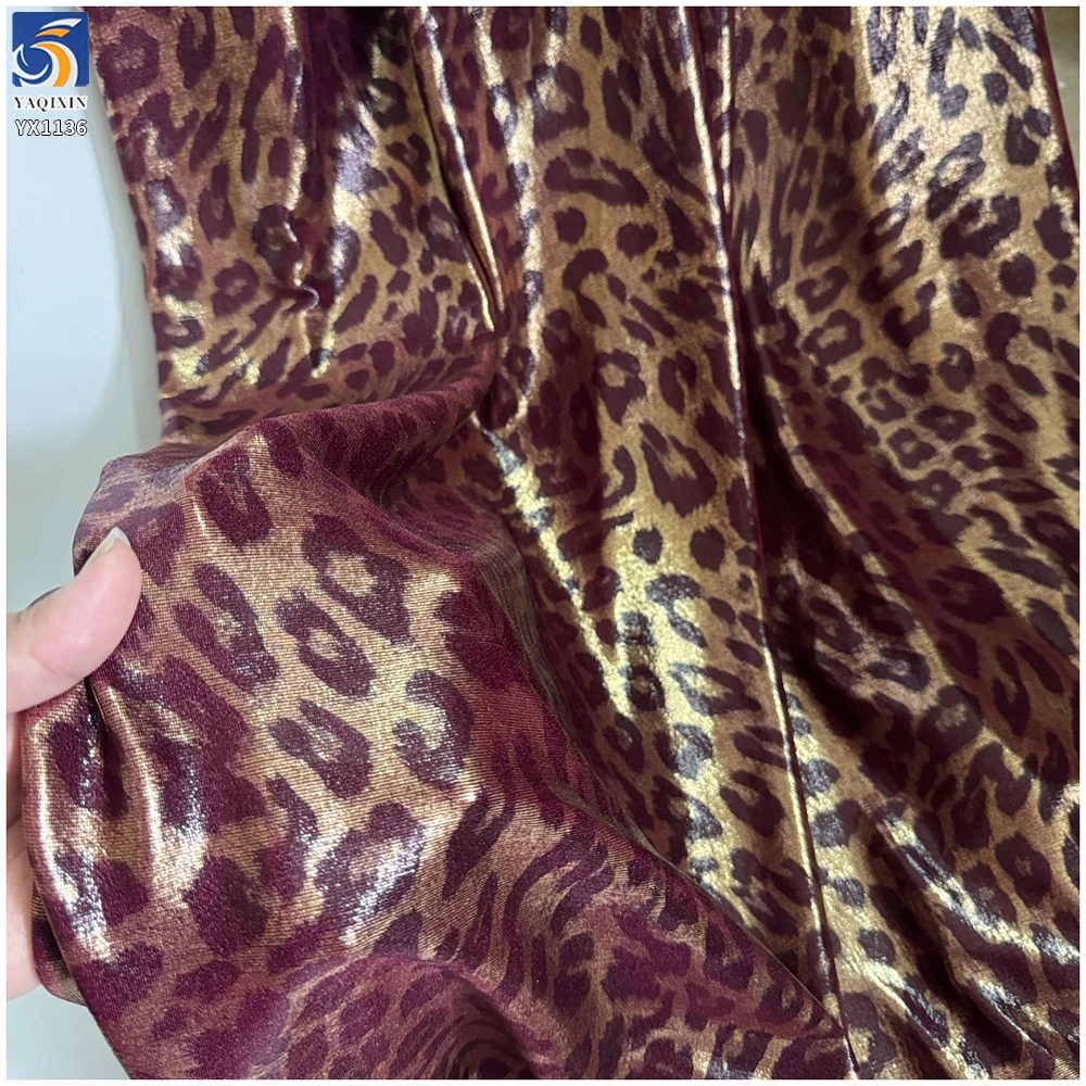 YX1136 High Quality 180gsm Spandex Tricot Stretch Knit Breathable Leopard Print Fabric for Women's Garments Dress 2 Yards...