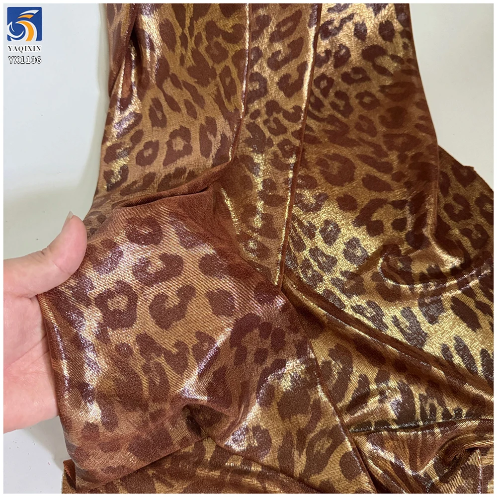 YX1136 High Quality 180gsm Spandex Tricot Stretch Knit Breathable Leopard Print Fabric for Women's Garments Dress 2 Yards...