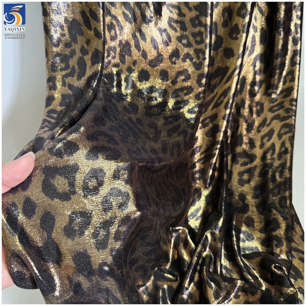 YX1136 High Quality 180gsm Spandex Tricot Stretch Knit Breathable Leopard Print Fabric for Women's Garments Dress 2 Yards...