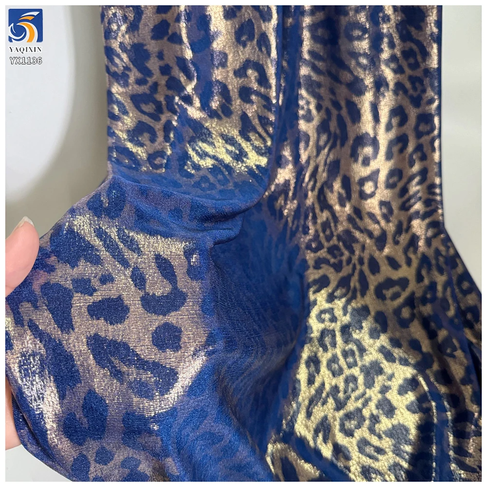 YX1136 High Quality 180gsm Spandex Tricot Stretch Knit Breathable Leopard Print Fabric for Women's Garments Dress 2 Yards...