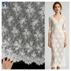 YX1143 300*150CM High Quality Embroidered Silver Pearl Sequins Plywood Eyelash French Lace Fabric for Bride's 15 Yards...
