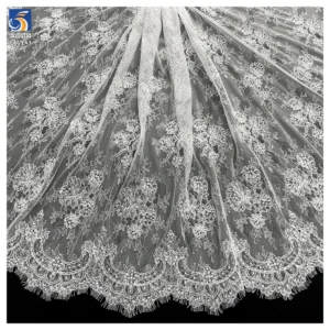 YX1143 300*150CM High Quality Embroidered Silver Pearl Sequins Plywood Eyelash French Lace Fabric for Bride's 15 Yards...