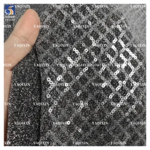 YX1144 Wholesale Polyester Mesh Embroidery Checkered 3mm Thick Sequin Fabric for Dress Wedding Cheap Price Sequin Fabric...