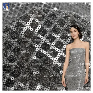 YX1144 Wholesale Polyester Mesh Embroidery Checkered 3mm Thick Sequin Fabric for Dress Wedding Cheap Price Sequin Fabric...