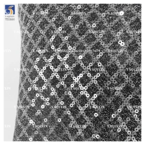 YX1144 Wholesale Polyester Mesh Embroidery Checkered 3mm Thick Sequin Fabric for Dress Wedding Cheap Price Sequin Fabric...