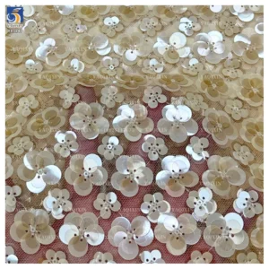 YX1147 Woman Gold Dress 2026 Embroidery 500gsm Polyester 3D Florals Sequin Rose Gold Mesh Sequin Embroidered Fabric - 100%...