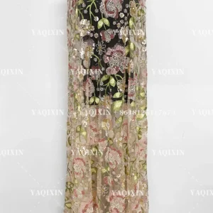 YX1150 Expensive Style Colorful Florals Beads Embroidery Tulle Fabric With Sequins Tulle Fashion Dress Fabrics for Women...