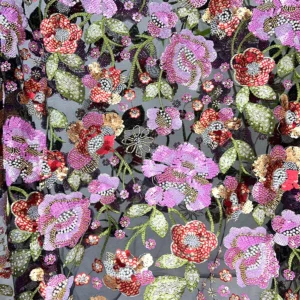 YX1150 Expensive Style Colorful Florals Beads Embroidery Tulle Fabric With Sequins Tulle Fashion Dress Fabrics for Women...