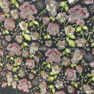 YX1150 Expensive Style Colorful Florals Beads Embroidery Tulle Fabric With Sequins Tulle Fashion Dress Fabrics for Women...