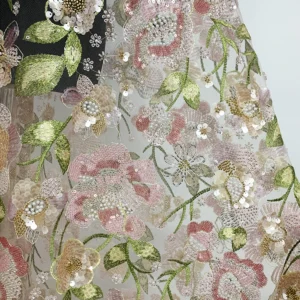 YX1150 Expensive Style Colorful Florals Beads Embroidery Tulle Fabric With Sequins Tulle Fashion Dress Fabrics for Women...