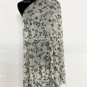 YX1152 New Fashion Style 2026 Floral Pattern Flocked Mesh Fabric Black Florals Four-Way Stretch Mesh Flocked Fabrics...