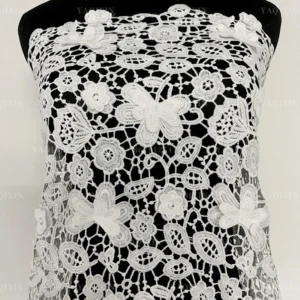 YX1159 100 Polyester 150gsm Water-Soluble Lace Fabrics 3D Embroidered Flowers White Lace Fabric for Apparel-Dress - 100%...