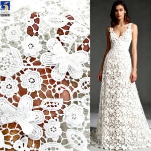 YX1159 100 Polyester 150gsm Water-Soluble Lace Fabrics 3D Embroidered Flowers White Lace Fabric for Apparel-Dress - 100%...