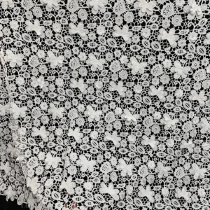 YX1159 100 Polyester 150gsm Water-Soluble Lace Fabrics 3D Embroidered Flowers White Lace Fabric for Apparel-Dress - 100%...