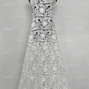 YX1160 High Quality Polyester 3D Embroidery White Water Soluble Lace Fabric Woven 3D Flowers Net Lace Fabric Embroidered...