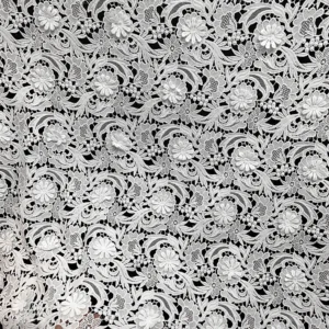 YX1160 High Quality Polyester 3D Embroidery White Water Soluble Lace Fabric Woven 3D Flowers Net Lace Fabric Embroidered...