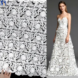 YX1160 High Quality Polyester 3D Embroidery White Water Soluble Lace Fabric Woven 3D Flowers Net Lace Fabric Embroidered...
