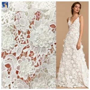 YX1161 2026 Embroidered Lace Fabric Water Soluble 100 Polyester Net 3D Florals Luxury Lace Fabric White for Clothes - 100%...