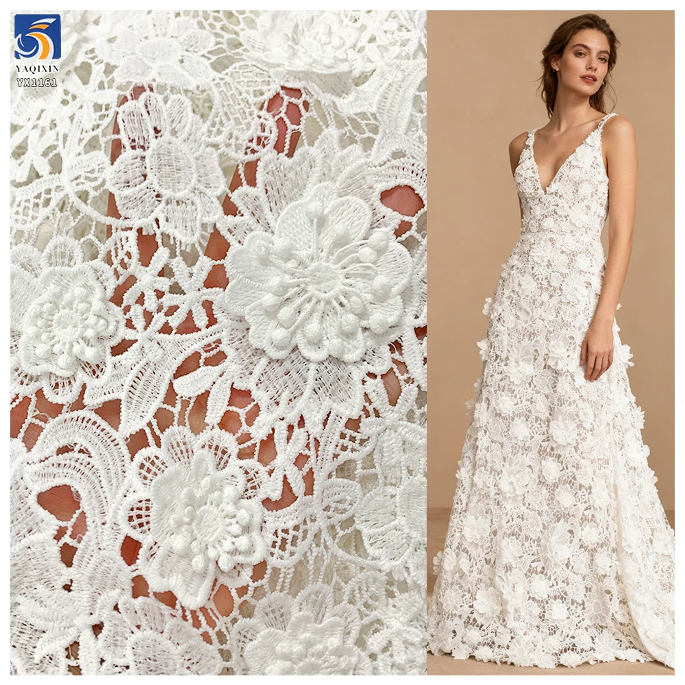 YX1161 2026 Embroidered Lace Fabric Water Soluble 100 Polyester Net 3D Florals Luxury Lace Fabric White for Clothes - 100%...