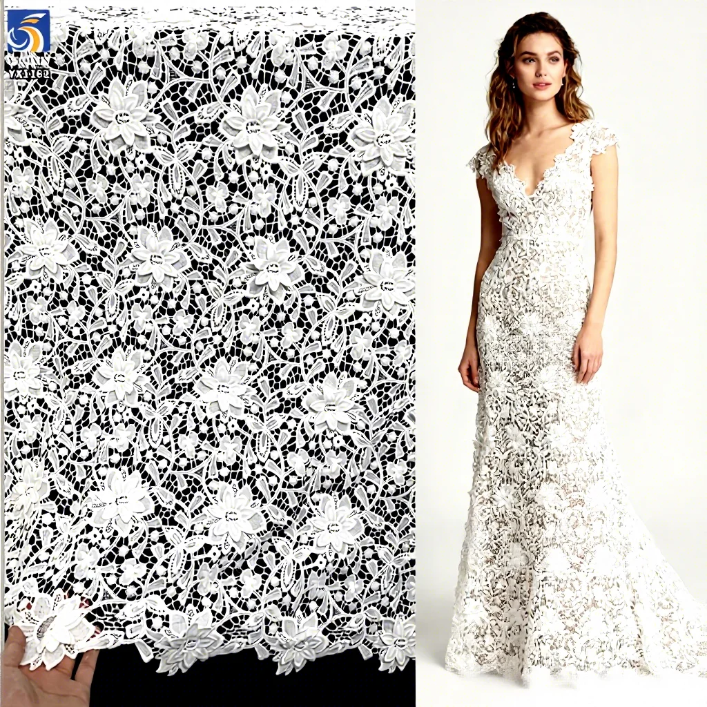 YX1162 Cheap 100 Polyester Chemical Lace Fabric Woven Embroidered Net 3D Water Soluble White Lace Fabric for African Women...