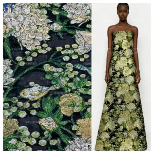 YX1166 2026 New 100 Polyester Green 3D Yarn-Dyed Jacquard Florals Fabric Nigerian Guinea Brocade Fabrics for Women - 100%...