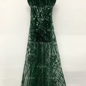YX1173-1 200gsm Cheap Knitted Embroidery Africa Sequin Lace Fabric Decorated With Sequins Mint Green Lace Fabric 1 Yard OEM...