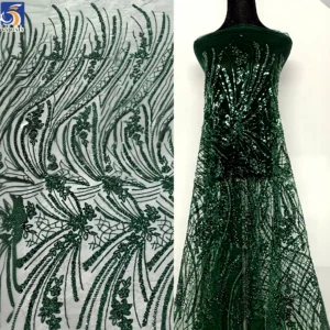 YX1173-1 200gsm Cheap Knitted Embroidery Africa Sequin Lace Fabric Decorated With Sequins Mint Green Lace Fabric 1 Yard OEM...