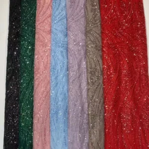 YX1173-1 200gsm Cheap Knitted Embroidery Africa Sequin Lace Fabric Decorated With Sequins Mint Green Lace Fabric 1 Yard OEM...