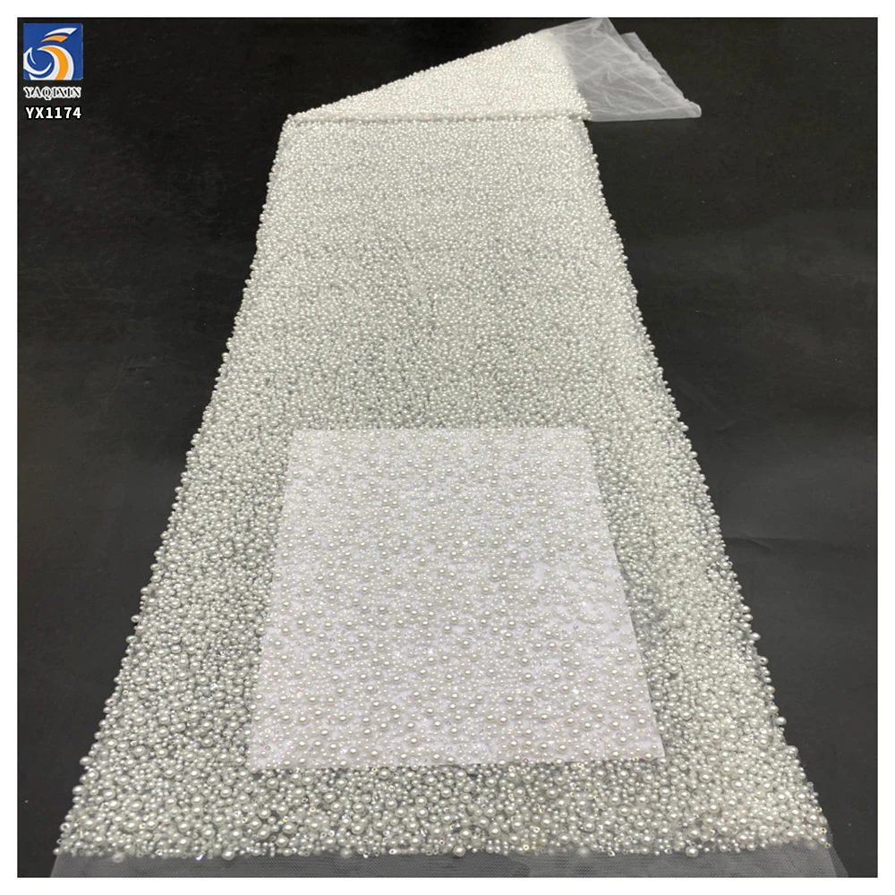 YX1174 1000gsm Heavy Weight Pearls 3D Lace Fabric for Wedding Dresses White 3D Sequined Pearls Net Bride Lace Fabric 5 Yards...