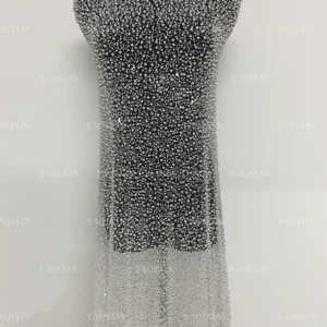 YX1174 1000gsm Heavy Weight Pearls 3D Lace Fabric for Wedding Dresses White 3D Sequined Pearls Net Bride Lace Fabric 5 Yards...