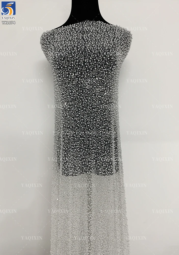 YX1174 1000gsm Heavy Weight Pearls 3D Lace Fabric for Wedding Dresses White 3D Sequined Pearls Net Bride Lace Fabric 5 Yards...
