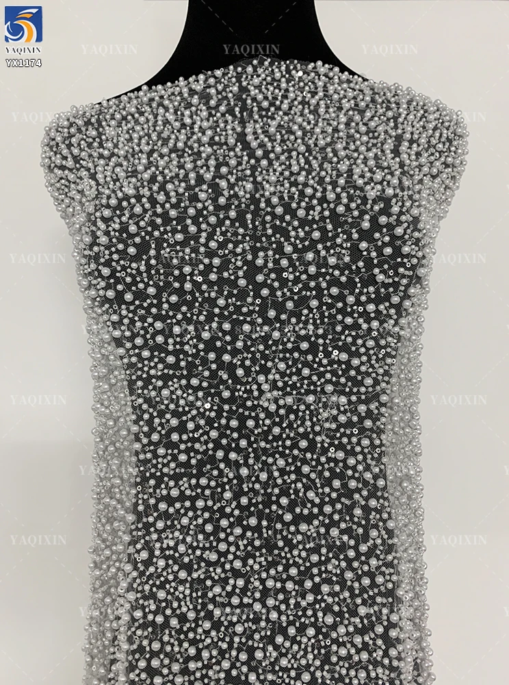 YX1174 1000gsm Heavy Weight Pearls 3D Lace Fabric for Wedding Dresses White 3D Sequined Pearls Net Bride Lace Fabric 5 Yards...
