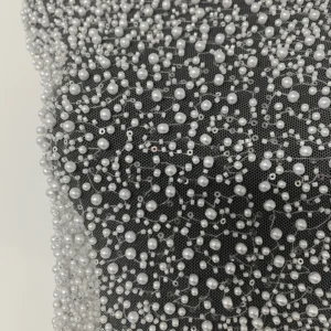 YX1174 1000gsm Heavy Weight Pearls 3D Lace Fabric for Wedding Dresses White 3D Sequined Pearls Net Bride Lace Fabric 5 Yards...