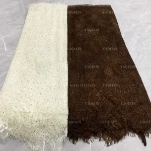 YX1182 Popular in Israel Woven Woman Coffee Brown Mesh Eyelash Lace Fabric With Stone for Fashionable and Sexy Dress - 100%...
