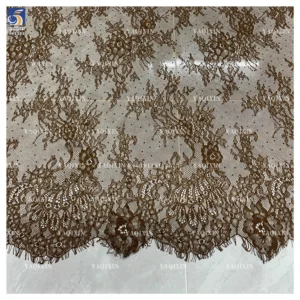YX1182 Popular in Israel Woven Woman Coffee Brown Mesh Eyelash Lace Fabric With Stone for Fashionable and Sexy Dress - 100%...