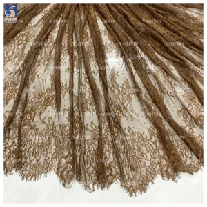 YX1182 Popular in Israel Woven Woman Coffee Brown Mesh Eyelash Lace Fabric With Stone for Fashionable and Sexy Dress - 100%...