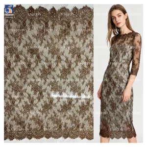 YX1182 Popular in Israel Woven Woman Coffee Brown Mesh Eyelash Lace Fabric With Stone for Fashionable and Sexy Dress - 100%...